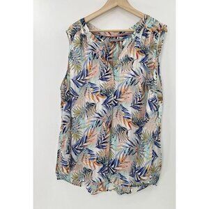 Daniel Rainn Plus Size Tropical Palm Leaf Lined Sleeveless Tunic Blouse Size‎ 2x